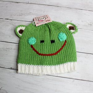 Baby Boy Girl Frog Winter Hat Infant One Size Green White Crocheted Face